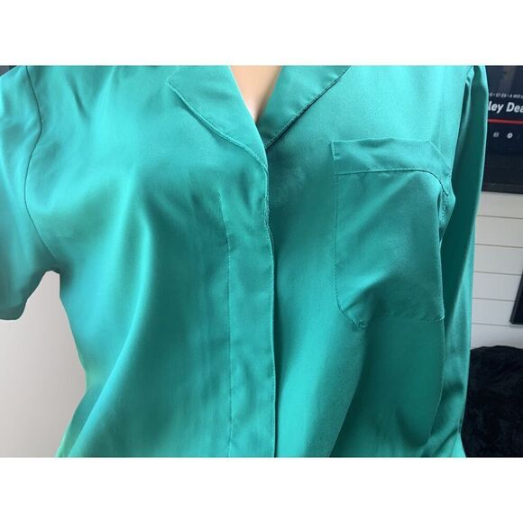 Ashleigh Morgan Green Button-up Long Sleeve Collared Pocket Blouse Size 12 - Picture 3 of 13